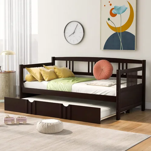 Miniatura 11 de Merax Sofá cama con cama nido, soporte de listones de madera, sofá cama moderno para sala de estar con rieles, tamaño completo, gris