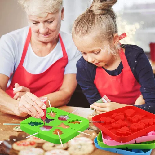 Miniatura 6 de 2 moldes de caramelo para piruletas de Navidad, 8 cavidades, moldes de silicona para piruletas de chocolate, incluye Papá Noel, árbol de Navidad