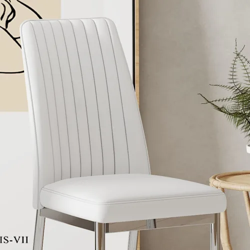Miniatura 6 de Juego de 6 sillas de comedor modernas, Juego de 6 sillas de comedor con cuero PU y patas cromadas de respaldo alto, sillas de metal Sillas