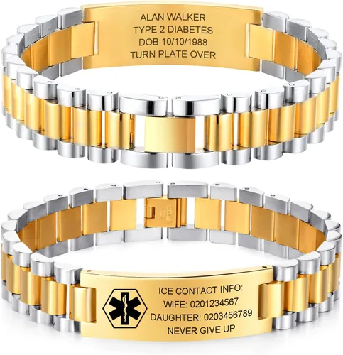 Miniatura 10 de Gamtic Pulsera personalizada de alerta médica personalizable, pulsera de identificación de emergencia, estilo pulsera, pulseras de alerta grabadas