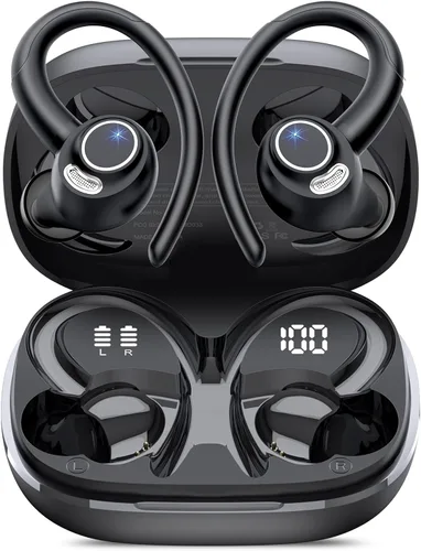 Auriculares inalámbricos, auriculares Bluetooth 5.4 deportivos, auriculares sobre la oreja con micrófono de cancelación de ruido ENC, 48H,