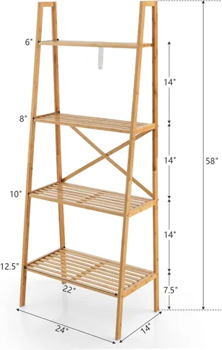 Miniatura 3 de Giantex Estantería de bambú de 4 niveles, estantes de almacenamiento multifuncionales con dispositivo antivuelco, estante de escalera de bambú