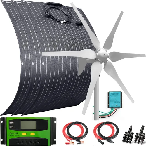 Miniatura 14 de Kit solar eólico de 500 W, sistema de 12 V fuera de la red: generador de turbina eólica de 400 W + 1 panel solar flexible ETFE de 100 W +