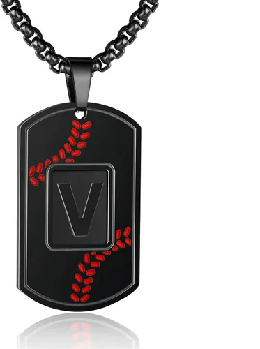 Miniatura 79 de A-Z Collar con etiqueta de perro para hombre, dije de béisbol, cadena de acero inoxidable de 22 + 2 pulgadas, regalo de joyería personalizado