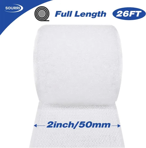 Miniatura 5 de Cinta adhesiva de gancho y bucle de 26 pies de longitud, rollos de velcro de reverso adhesivo, cinta adhesiva de nailon resistente, para uso Blanco