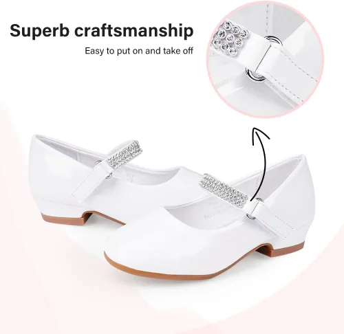 Miniatura 4 de Stelle Zapatos de vestir para niñas pequeñas, zapatos de tacón bajo para niña, zapatos planos Mary Jane para uniforme escolar, boda