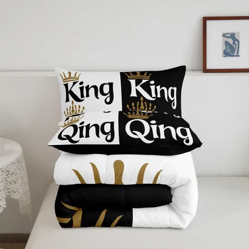 Miniatura 5 de Erosebridal Juego de edredón de corona King y Queen, juego de ropa de cama para parejas adultos, mujeres y hombres, juegos de edredón para boda, San