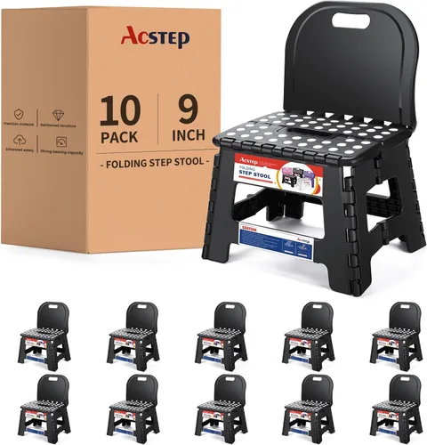 Miniatura 7 de ACSTEP Taburete plegable con soporte de espalda para niños, taburete de 9 pulgadas para niños y niñas, taburete de cocina al aire libre