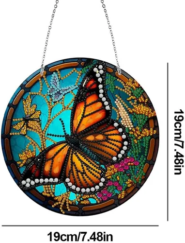 Miniatura 7 de LUSandy Kit de pintura de diamante de mariposa 5D para bricolaje, letrero de arte de pared, diseño de mariposa, diamante, atrapasoles, adorno