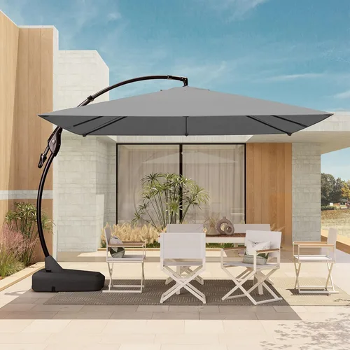 Miniatura 15 de Grand Patio 9x12 pies Sombrilla voladiza con base y funda para exterior, sombrilla rectangular de aluminio para terraza y jardín (Champán, 9x12 pies)