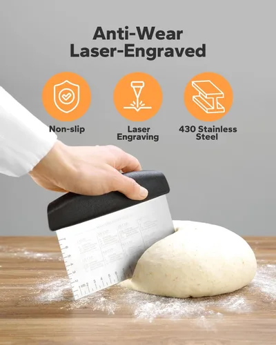 Miniatura 3 de Leaburry Raspador de banco (2 unidades), herramienta multiusos para repostería, raspador de masa para hornear, rascador de masa de acero inoxidable