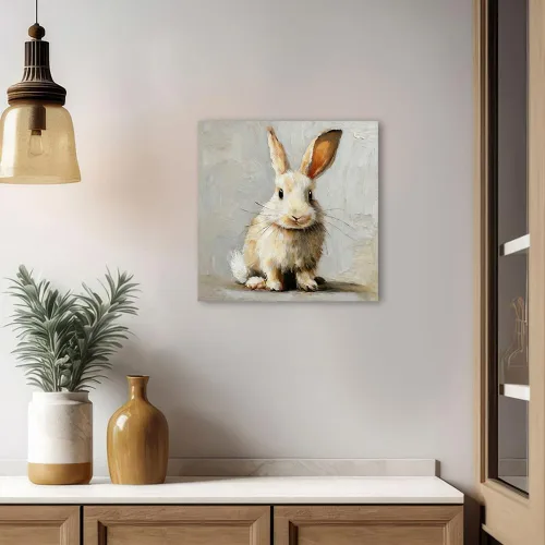 Miniatura 3 de Lienzo enmarcado vintage para pared, diseño de conejo, conejo, póster para decoración del hogar y Pascua, 13.5 x 13.5 pulgadas Granero rústico