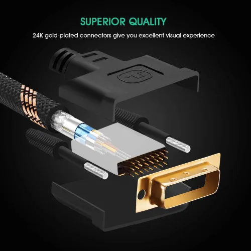 Miniatura 5 de Cable DVI de doble enlace de 3.3 ft, nailon trenzado DVI-D 24+1 de doble enlace macho a macho, cable de video digital chapado en oro con soporte
