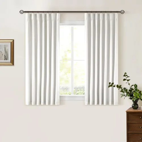 Cortinas opacas de lino de 45 pulgadas de largo con pinza, doblez posterior, etiqueta en la parte posterior, cortinas opacas plisadas para