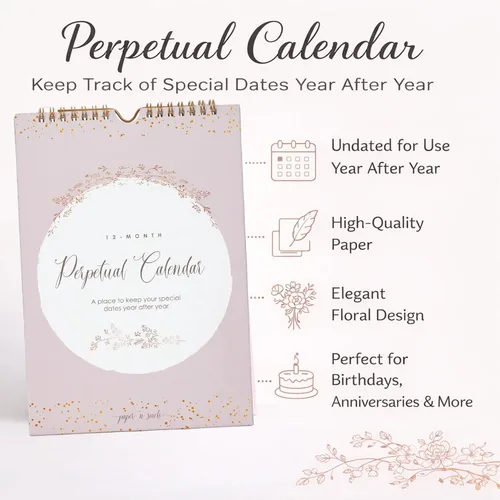 Miniatura 6 de Paper 'n Such - Calendario perpetuo para cumpleaños y aniversarios -12 meses - Libro grande para colgar en la pared - Diario para días importantes
