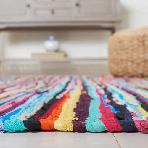 Miniatura 5 de SAFAVIEH Rag Rug Collection - Alfombra decorativa de 2 x 3 pies, color gris, hecha a mano, de algodón a rayas, ideal para zonas de alto tráfico