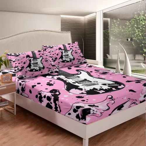 Miniatura 57 de Castle Fairy Juego de sábanas de botas de vaquero, tamaño individual, juego de ropa de cama de guitarra musical bohemia de 3 piezas para niños