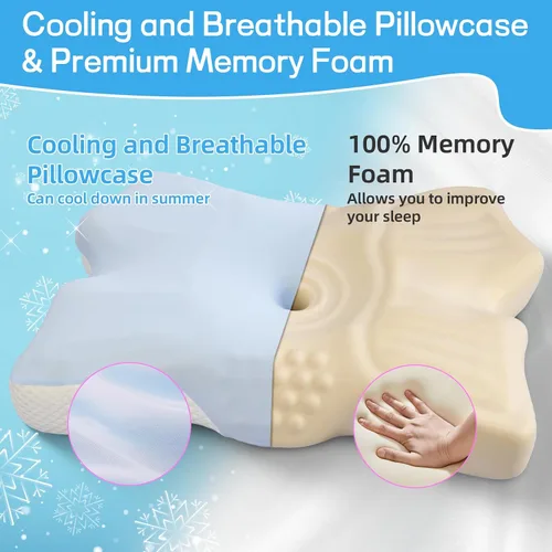 Miniatura 6 de Almohada cervical para dormir, almohadas para dormir de lado para adultos, almohada ergonómica de espuma viscoelástica con funda de almohada de seda