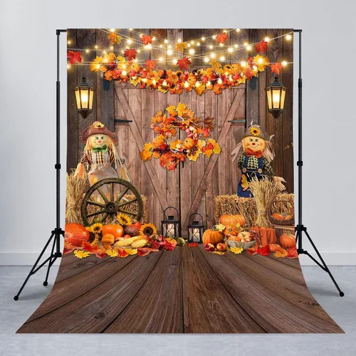 Miniatura 8 de Avezano Fondo de Acción de Gracias, hojas de arce, calabaza, puerta de granero, fotografía, pajar, espantapájaros, decoración de fiesta de baby
