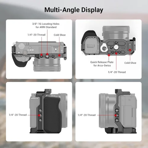 Miniatura 5 de SMALLRIG ZV-E10 Jaula con mango de silicona y agujeros roscados incorporados, zapata fría y placa de liberación rápida para Sony ZV-E10