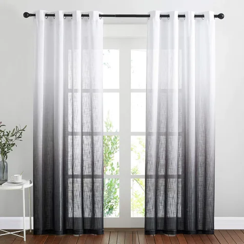 Miniatura 26 de NICETOWN Cortinas de lino sintético degradado para sala de estar, estilo noble con ojales, cortinas semitransparentes para niños, cortinas de Morado