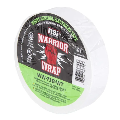 Miniatura 7 de NSI WW-716-WT WarriorWrap General Cinta eléctrica de vinilo de 7 mil, 3/4" de ancho, 60' de largo, blanco