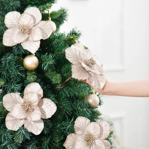 Miniatura 5 de Adornos de Flor de Magnolia Artificial de Navidad, Adornos de Árbol de Navidad, Ramas de Flores, Pack de 10 para Árbol de Navidad, Fiesta, Boda
