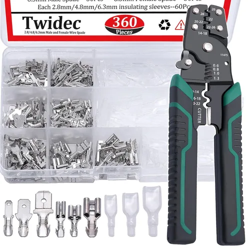 Miniatura 8 de Twidec/360Pcs 2.8/4.8/6.3mm Kit de surtido de terminales de engarce rápido tipo faston macho y hembra con manga aislante para cableado eléctrico