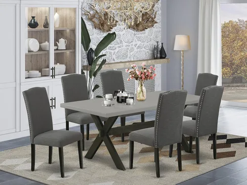 Miniatura 21 de East West Furniture V696EN120-5 - Juego de mesa de comedor moderno de 5 piezas, incluye una mesa rectangular de madera con patas en V y 4 sillas