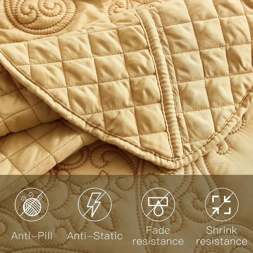 Miniatura 5 de CHIXIN Juego de colcha tamaño Queen – Funda de cama ligera – Hermosas costuras – Colcha reversible de 5 piezas – Patrón de cachemira de damasco