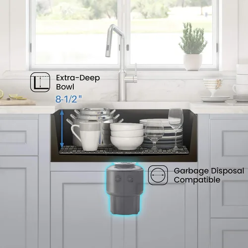 Miniatura 7 de KIBI Pure - Fregadero de cocina de arcilla refractaria de 24 pulgadas, diseño frontal de delantal de un solo tazón, acristalamiento resistente al
