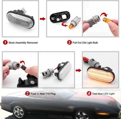 Miniatura 7 de Luces LED de posición laterales delanteras de repuesto para Chevy Camaro Euro 82-92 Lente ahumada ámbar LED parachoques de señal lateral