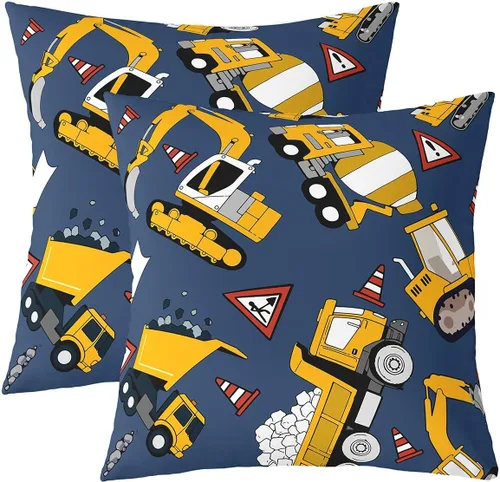 Miniatura 28 de Juego de 2 fundas de almohada de construcción de 16 x 16 pulgadas, fundas de almohada suaves para camiones, fundas de cojín para sala de estar
