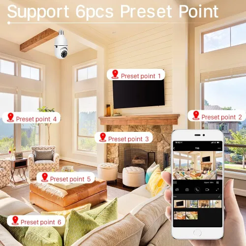 Miniatura 7 de EVERSECU Cámara de seguridad PTZ de bombilla inalámbrica de 1080P 2.0MP con conector E27, seguimiento automático de movimiento, audio bidireccional