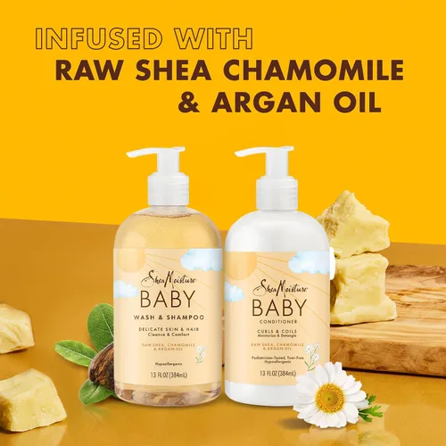 Miniatura 3 de SheaMoisture Baby Essentials, gel de baño y champú + acondicionador de rizos y bobinas, desenredante con karité crudo, manzanilla y aceite de argán