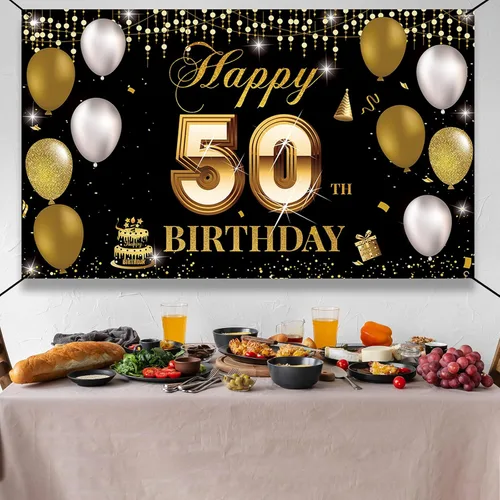 Miniatura 5 de Fondo de pancarta de cumpleaños número 50, decoración de feliz cumpleaños 50 para hombres y mujeres, cartel de fiesta de cumpleaños de 50 años