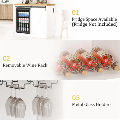 Miniatura 4 de JassmiPkwy Gabinete de barra de café con espacio para refrigerador, gabinete de vino de granja con estante, toma de corriente para cocina, comedor