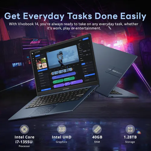 Miniatura 3 de ASUS Vivobook - Laptop empresarial FHD de 14 pulgadas, Intel i7-1355U, 40 GB de RAM, 1.28 TB de almacenamiento
