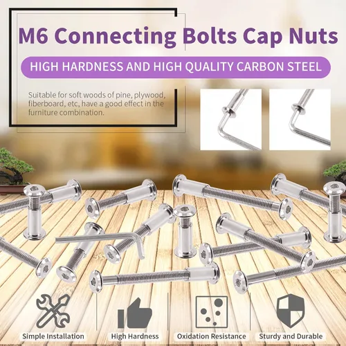 Miniatura 5 de Swpeet Kit Surtido de 25 Piezas de Tornillos de Encuadernación Plateados Chapados en Níquel M6x16mm con Cabeza Hexagonal de Casquillo, Pernos