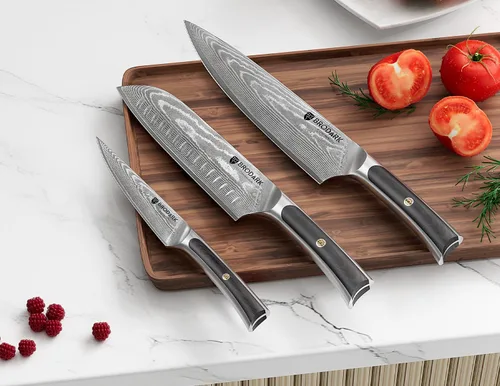 Miniatura 7 de BRODARK Cuchillo de chef de Damasco de 3 piezas, VG10 de acero de espiga completa afilado, juego de cuchillos de chef japonés profesional