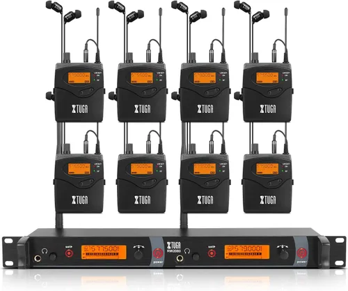 Miniatura 9 de XTUGA RW2080 - Sistema de monitoreo inalámbrico en el oído con 6 Bodypacks, Sistema IEM de diseño mono UHF de doble canal con 40 frecuencias, 91