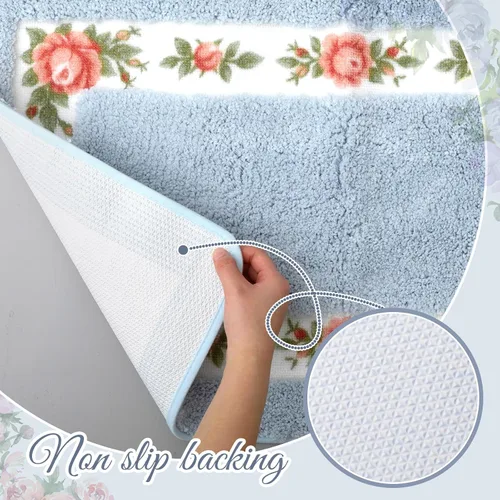 Miniatura 5 de Timgle Juego de 4 alfombras de baño con diseño de coqueta de rosas y flores, antideslizantes, absorbentes, lavables, tapete de baño floral