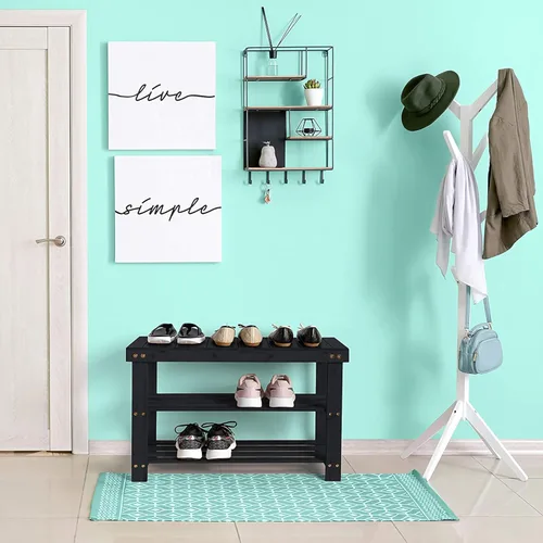 Miniatura 2 de Zapatero de bambú de 3 niveles, organizador de zapatos de primera calidad o banco de entrada, perfecto para zapato, banco de entrada, banco de baño