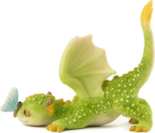 Miniatura 2 de Top Collection Rex The Green Dragon - Mini figura coleccionable de fantasía (Jugando con mariposa)