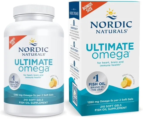 Nordic Naturals Ultimate Omega, sabor a limón, 210 geles suaves, 1280 mg de omega-3, aceite de pescado de alta potencia con EPA y DHA, promueve la