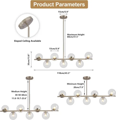 Miniatura 2 de KCO Iluminación Moderna de 7 Luces de Níquel Cepillado en Metal Grande Lámpara de Techo Nórdica con Globo de Vidrio Transparente Lámpara Colgante