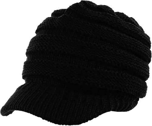 C.C Gorro de punto trenzado cálido y grueso con visera