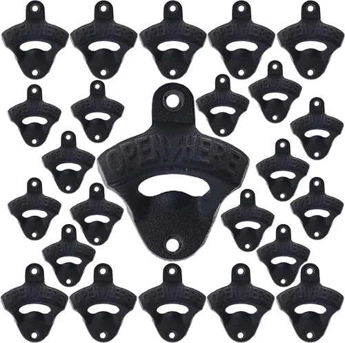 Miniatura 14 de Abridor de botellas de hierro fundido negro montado en la pared con tornillos montables para mesa de poste enfriador de madera (paquete de 3)