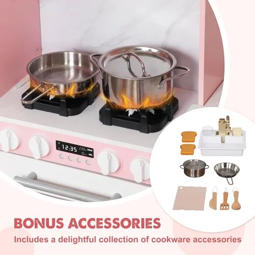 Miniatura 9 de Conjuntos de Cocina de Jugar de Madera Grandes en Rincón con Máquina de Hielo, Dispensador de Agua, Panificadora, Lavadora, Pantalla Electrónica