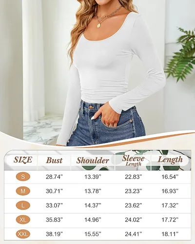 Miniatura 6 de Ficerd 3 piezas de camisetas cortas básicas de manga larga para mujer, ajustadas, cuello redondo, color liso, casual, para mujer